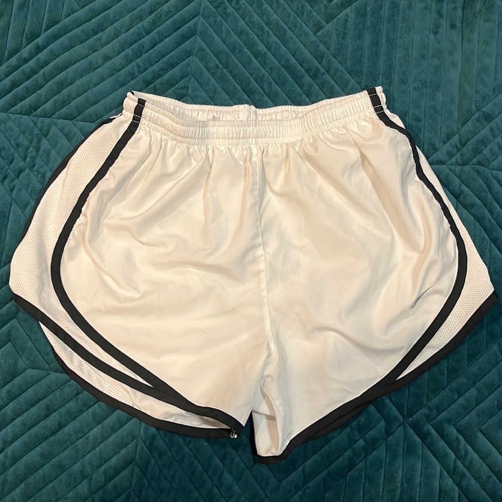 White and black workout shorts